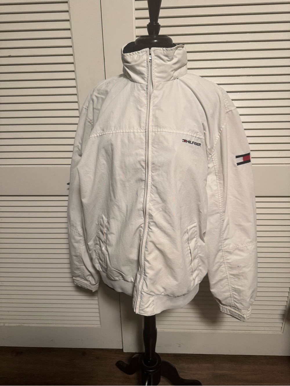 Tommy Hilfiger White Men's Windbreaker Jacket with Logo Patch